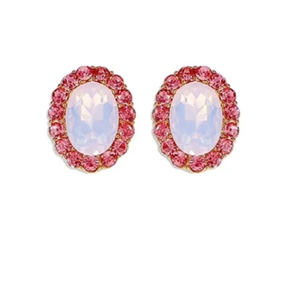 Pink Opal Pave Crystal Earrings